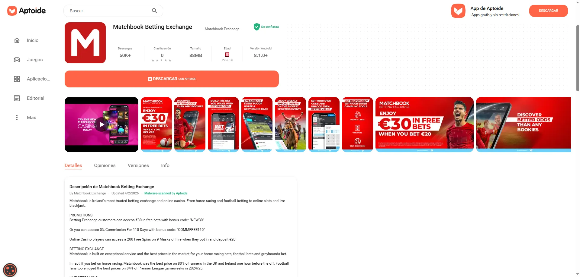 App móvil Matchbook Casino para Android e iOS experiencia completa
