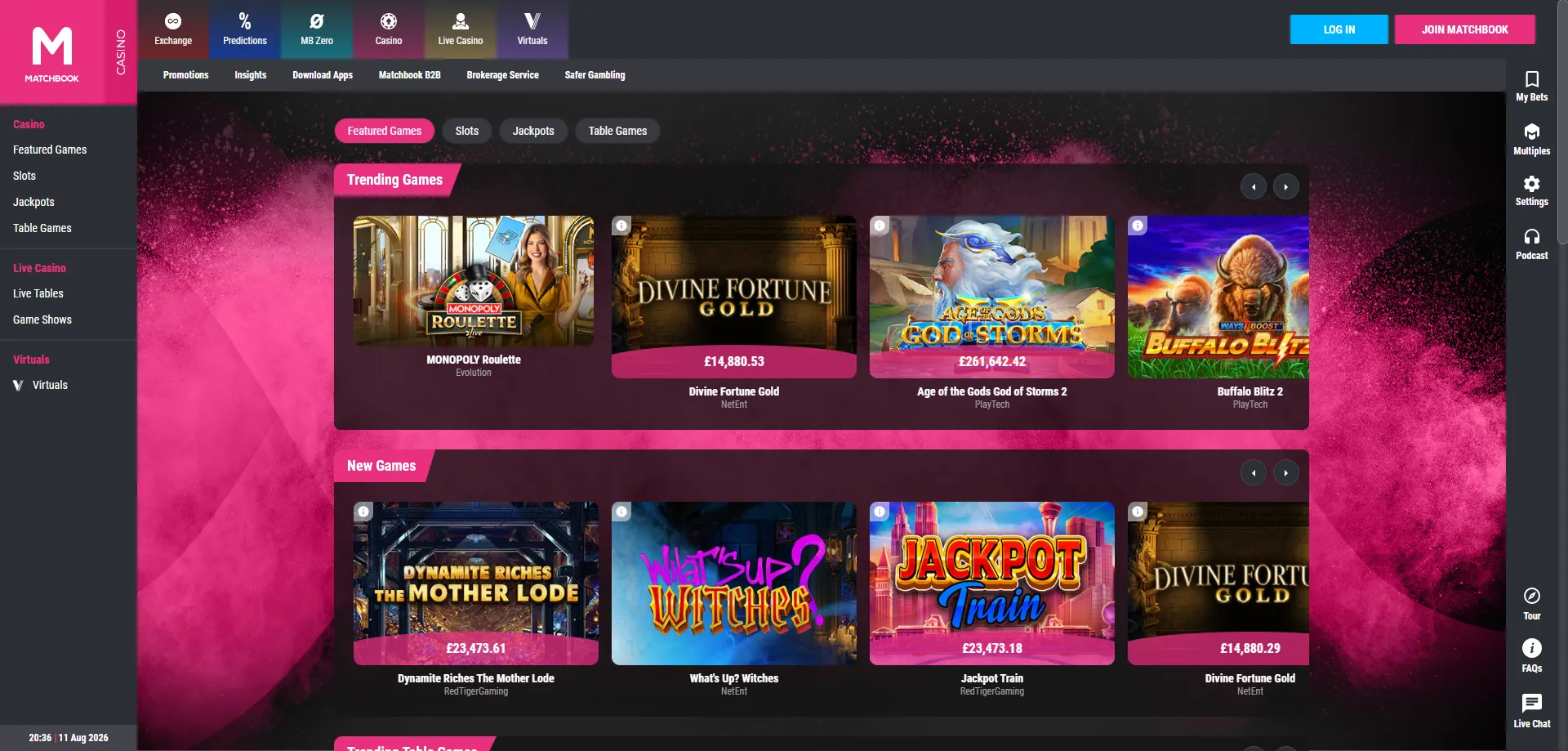 Tragamonedas en Matchbook Casino con títulos populares de grandes proveedores